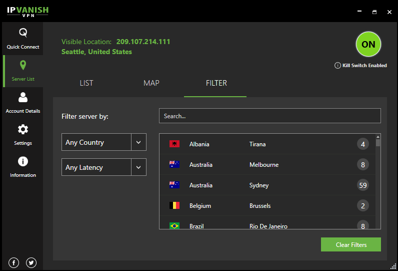 ipvanish vpn locations